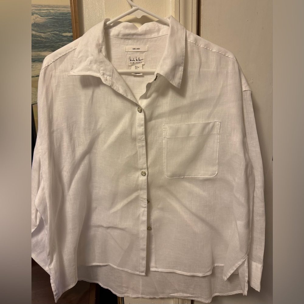 Nicole Miller White Linen Button-Down Shirt - Picture 3 of 4